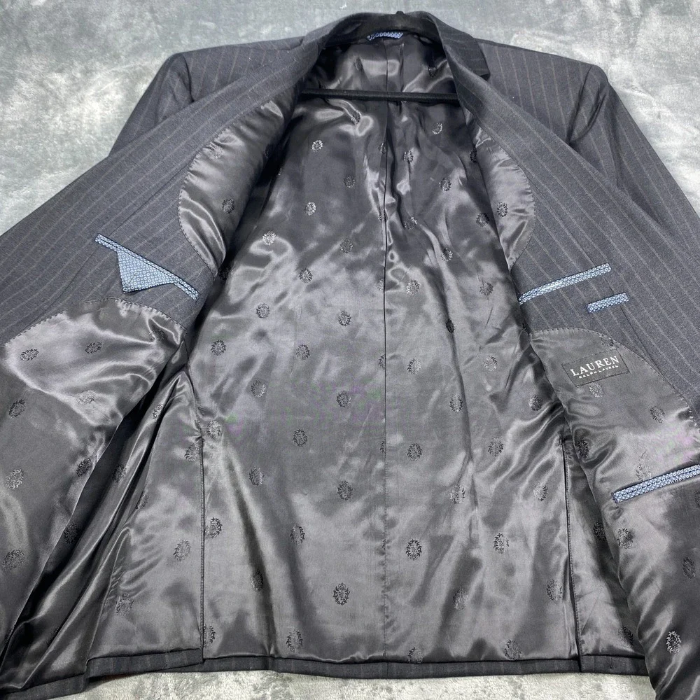 Ralph‎ Lauren Blazer Size 54R Sport Coat Jacket Wool Black Label Striped Suit